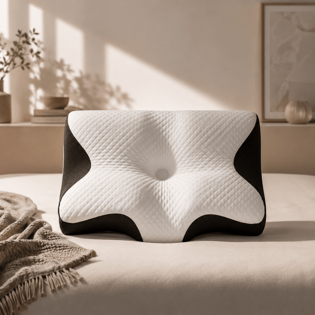 Contoured Cloud Pillow With Dual Height Neck Support for Side and Back Sleepers