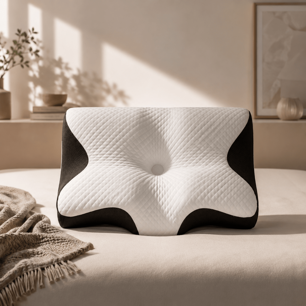 Contoured Cloud Pillow With Dual Height Neck Support for Side and Back Sleepers