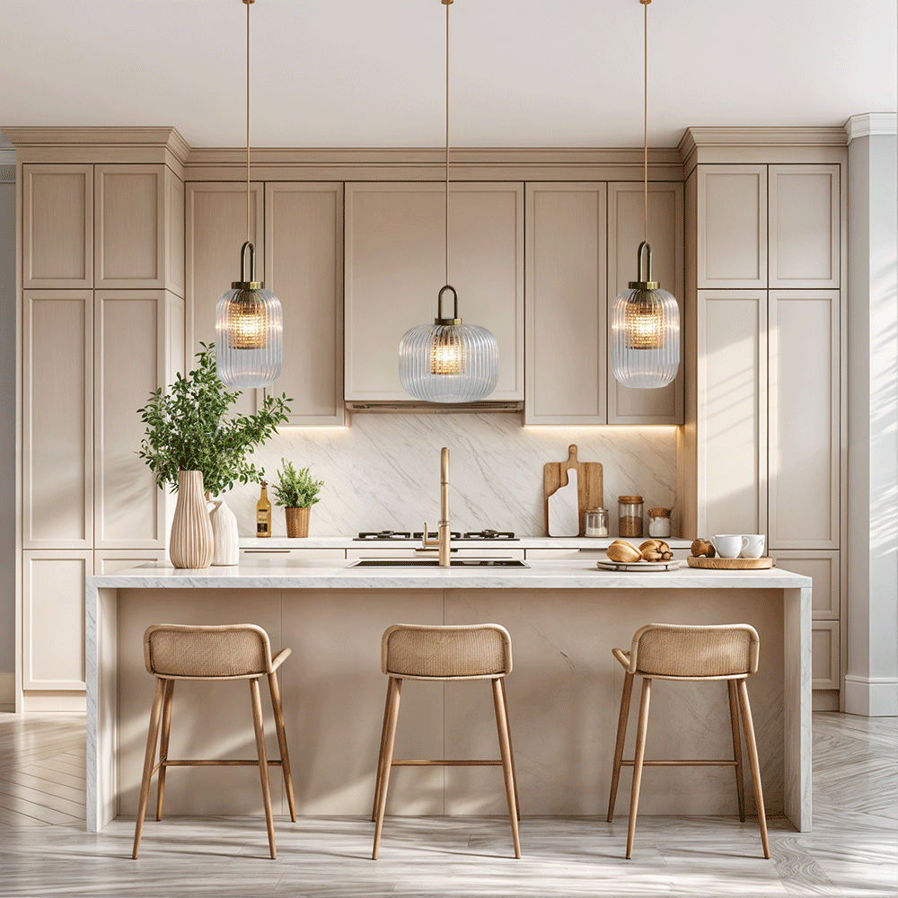 Solmere Nordisk Glas Pendellampe med Rillet Stribet Glød LED