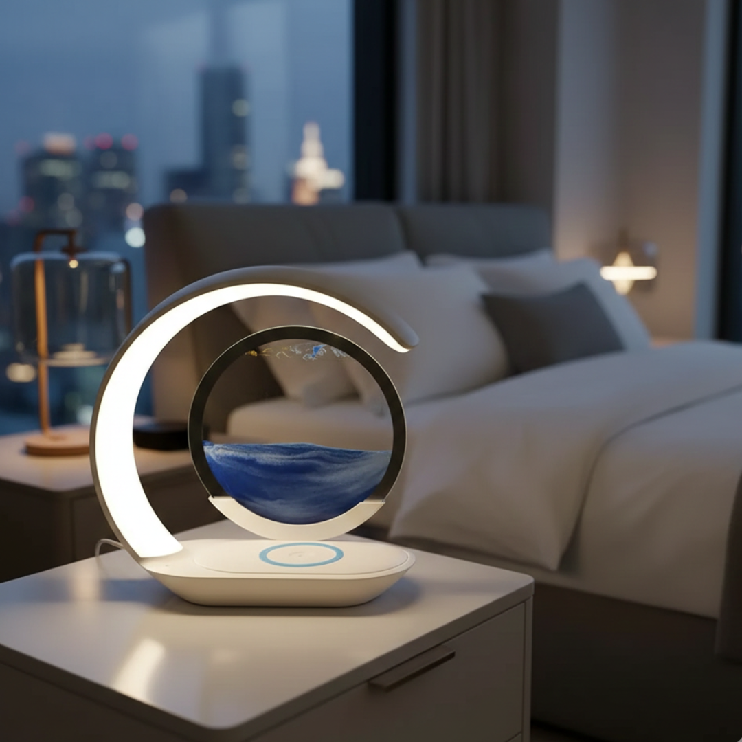 Sanduhr-LED-Tischlampe mit kabellosem Laden