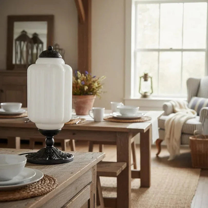 Krémová skleněná lampa s texturovaným povrchem a francouzským retro stylem