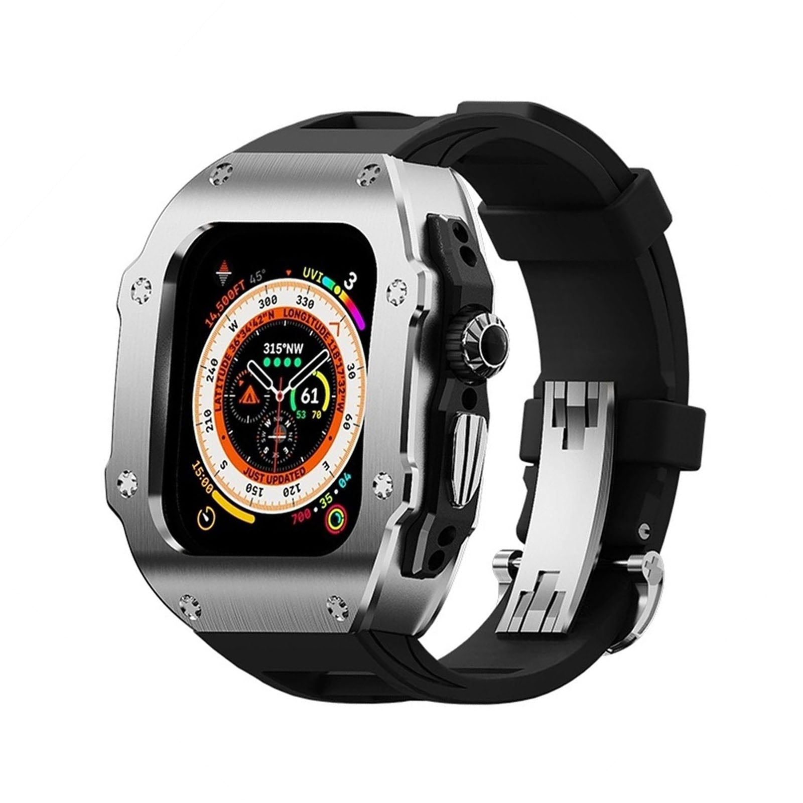 Carcasă cu bandă din fluororubber seria RM Vanguard, realizată din oțel inoxidabil pentru Apple Watch Ultra