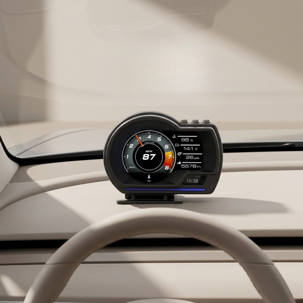 OBD2-bildskärm för bil med Head Up HD-hastighetsmätare och varning för varvtal