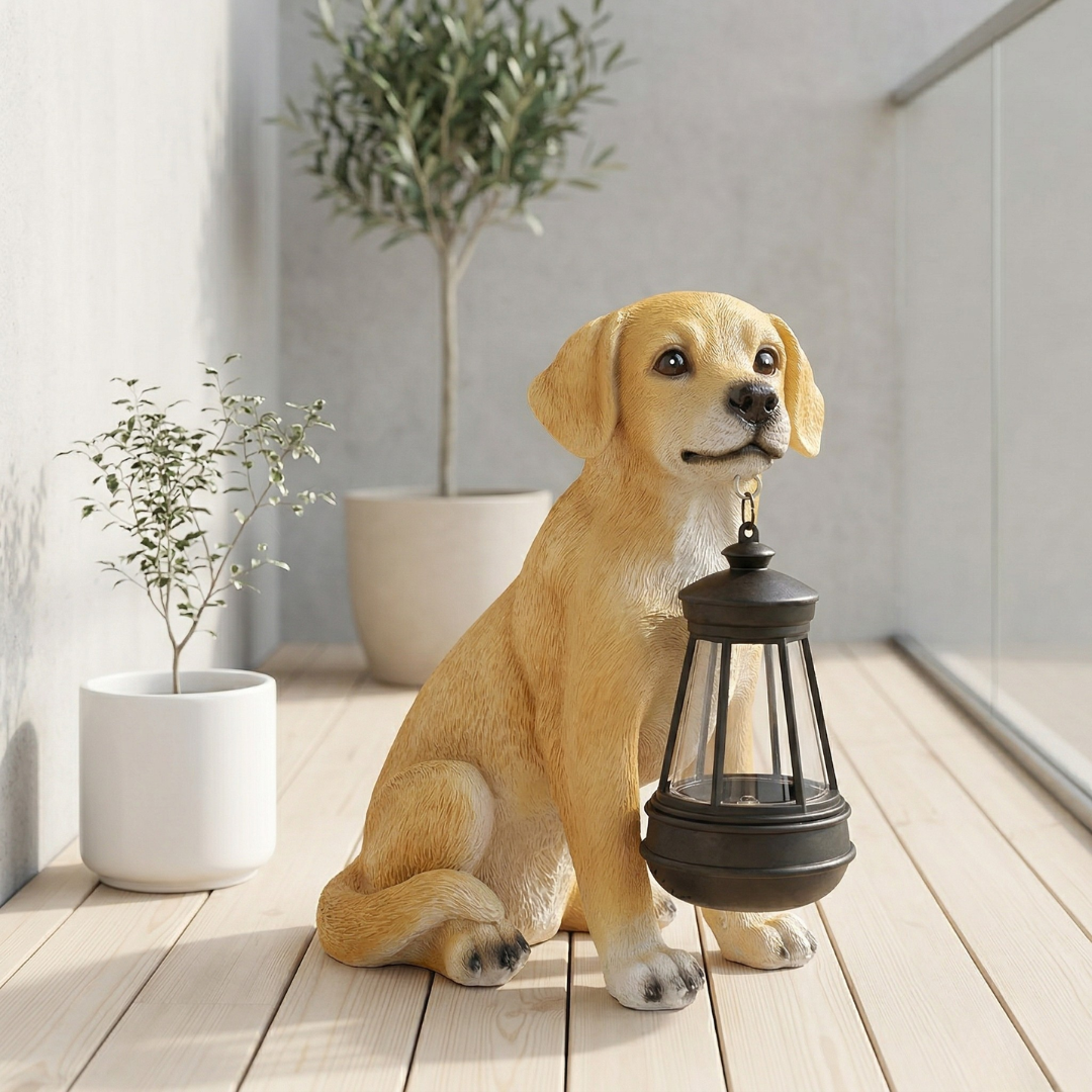Solar Lighting Canine Statue For Outdoor Garden Decor
