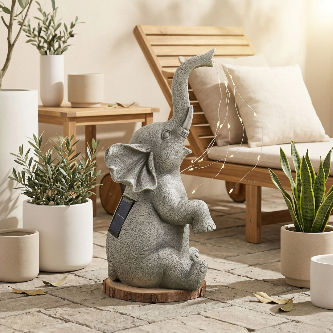 Outdoor Garden Decor Elephant With Solar-Powered Lights