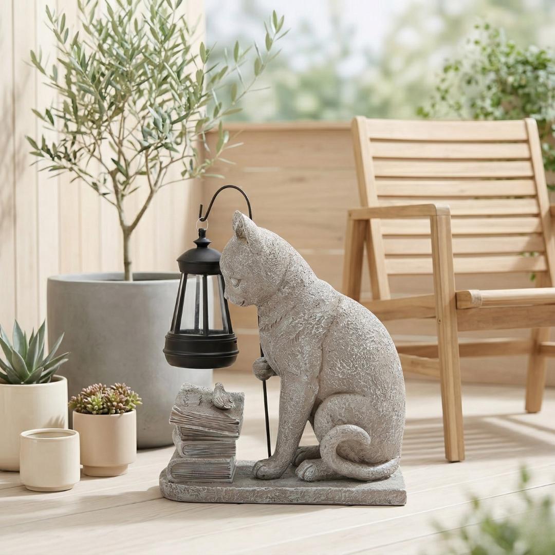 Gartenkatzen-Statue mit Solarlicht für Außenbereiche