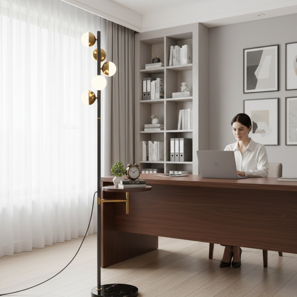 Floor Lamp With Integrated Table For Modern Living Rooms