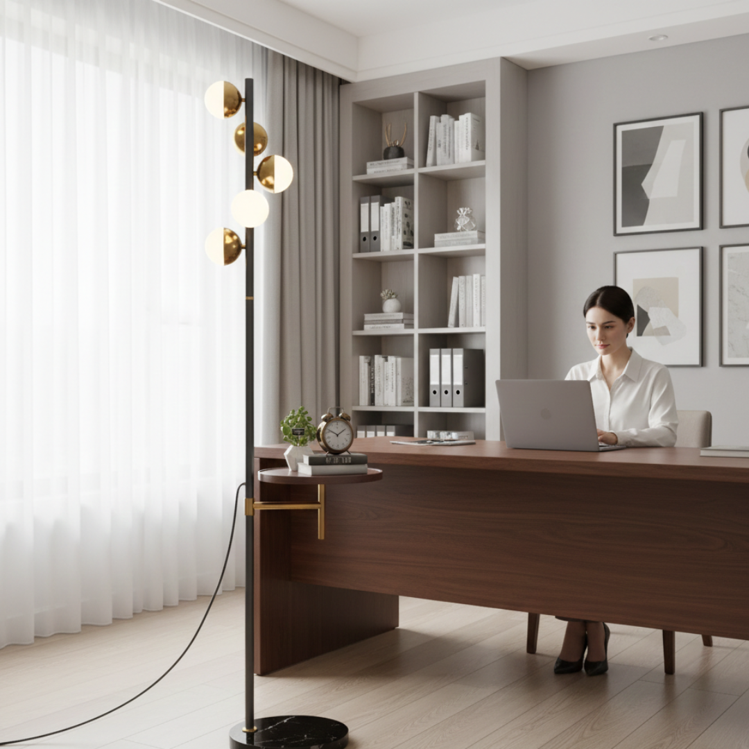 Floor Lamp With Integrated Table For Modern Living Rooms