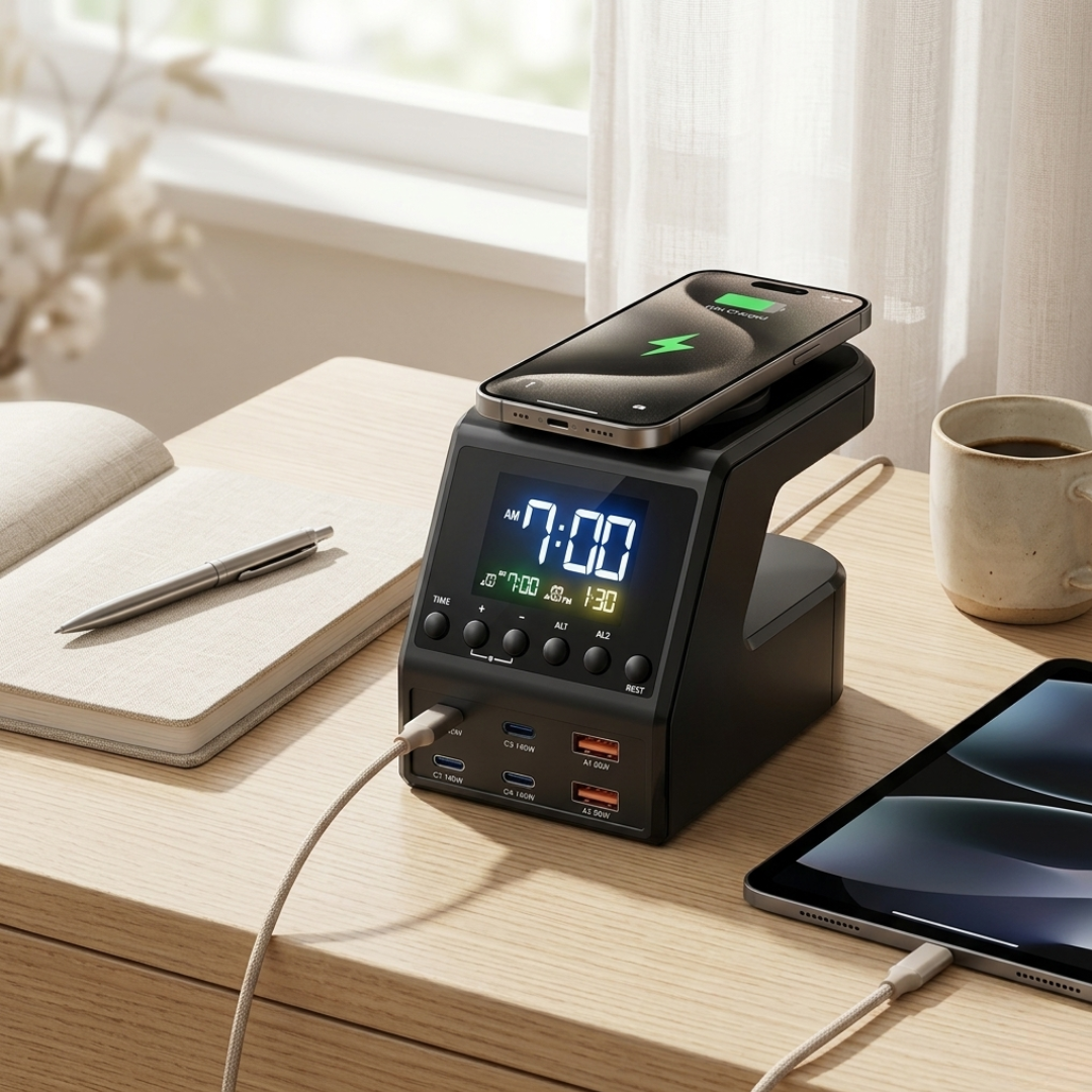 GaN 240W nabíjecí rozbočovač pro více zařízení se 4 USB-C porty a 2 USB-A porty