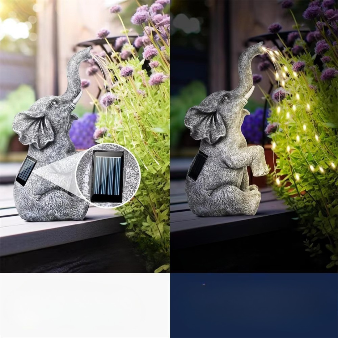 Outdoor Garden Decor Elephant With Solar-Powered Lights
