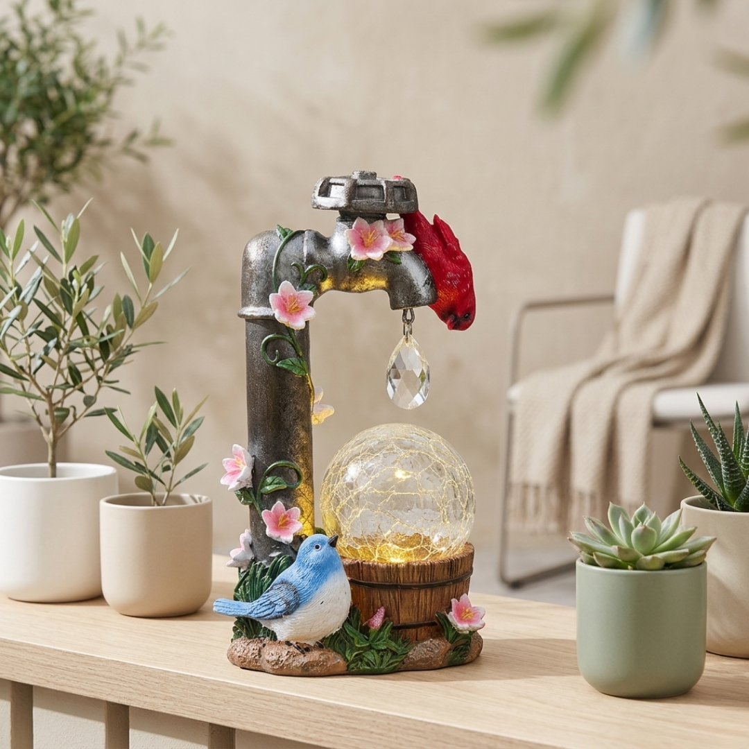 Solar-Powered Cardinal Garden Light Statue For Outdoor Decor