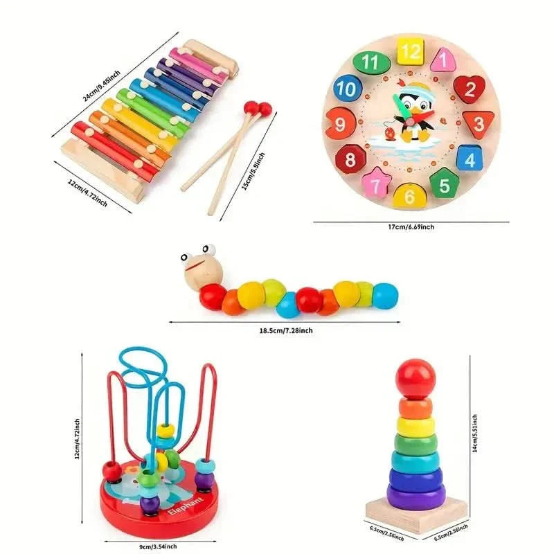 Zestaw Montessori BrightNest Pięć w Jednym dla Niemowląt od 6 Miesięcy – Kreatywna Nauka