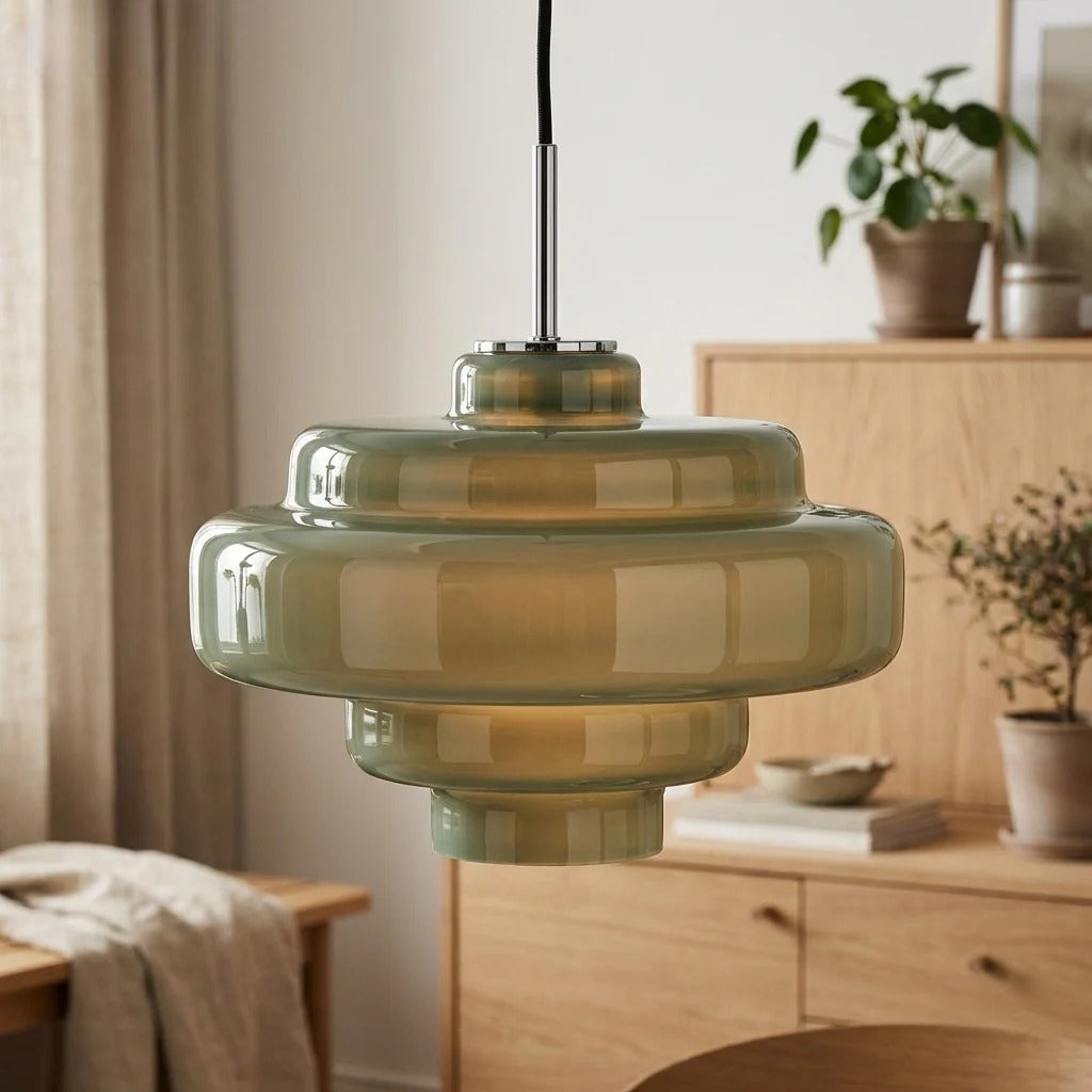 Bauhaus-Stil Pendelleuchte mit farbigem Glasschirm Deckenlampe