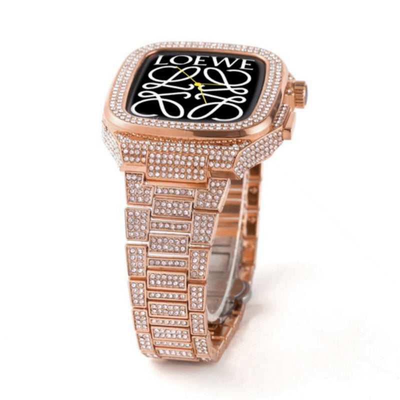 Luxuriöses Metallgehäuse mit Kristall-Diamant-Armband für Apple Watch 44/45 mm