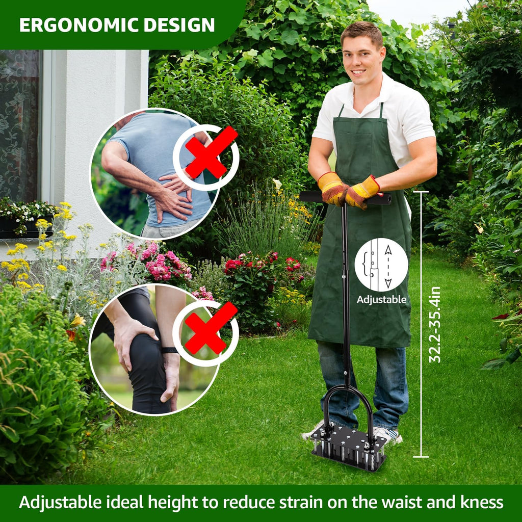 Self-Cleaning Lawn Aerator With Adjustable Height And 15 Spikes
