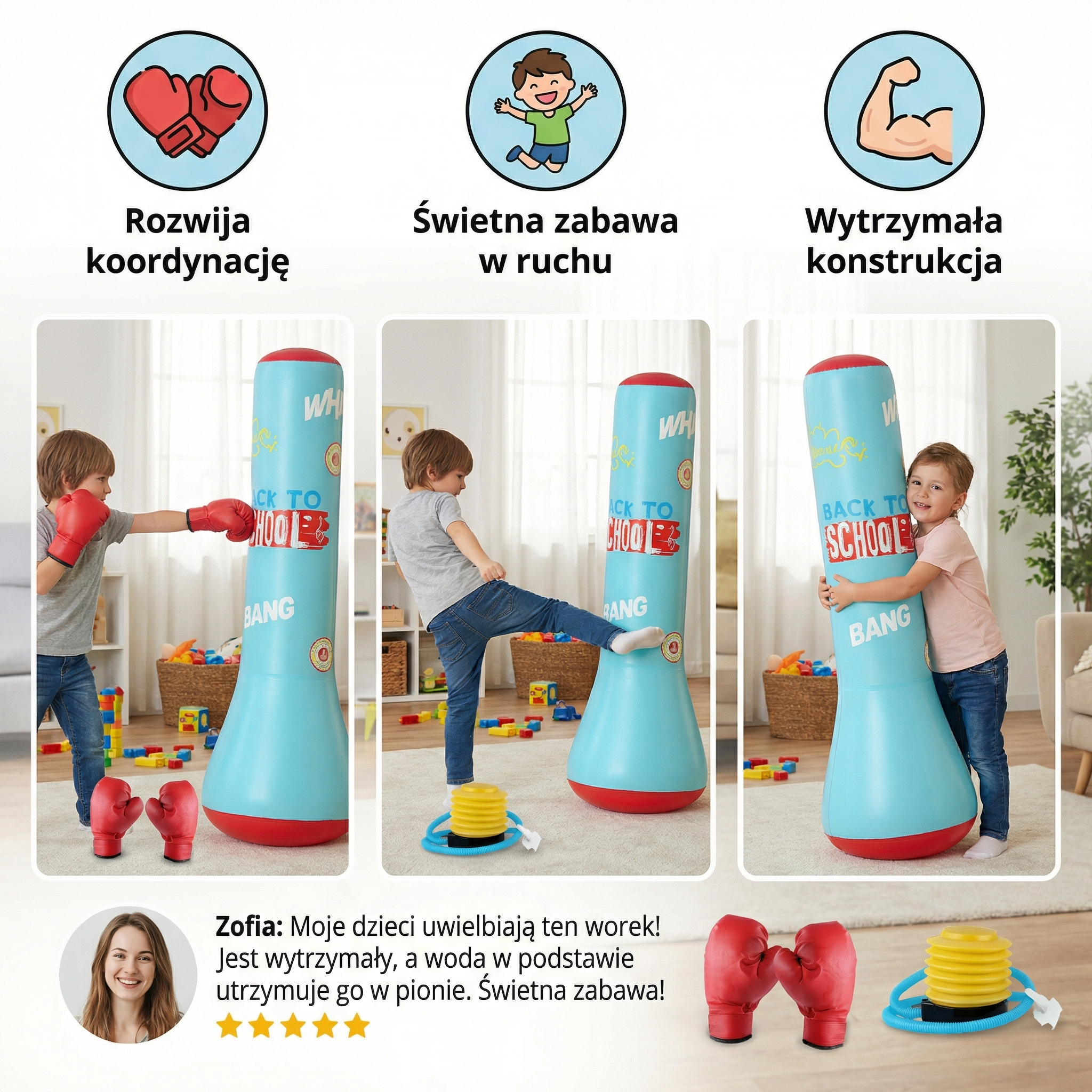 Kids Inflatable Punching Bag With Water Base And Soft Padding For Indoor And Outdoor Play