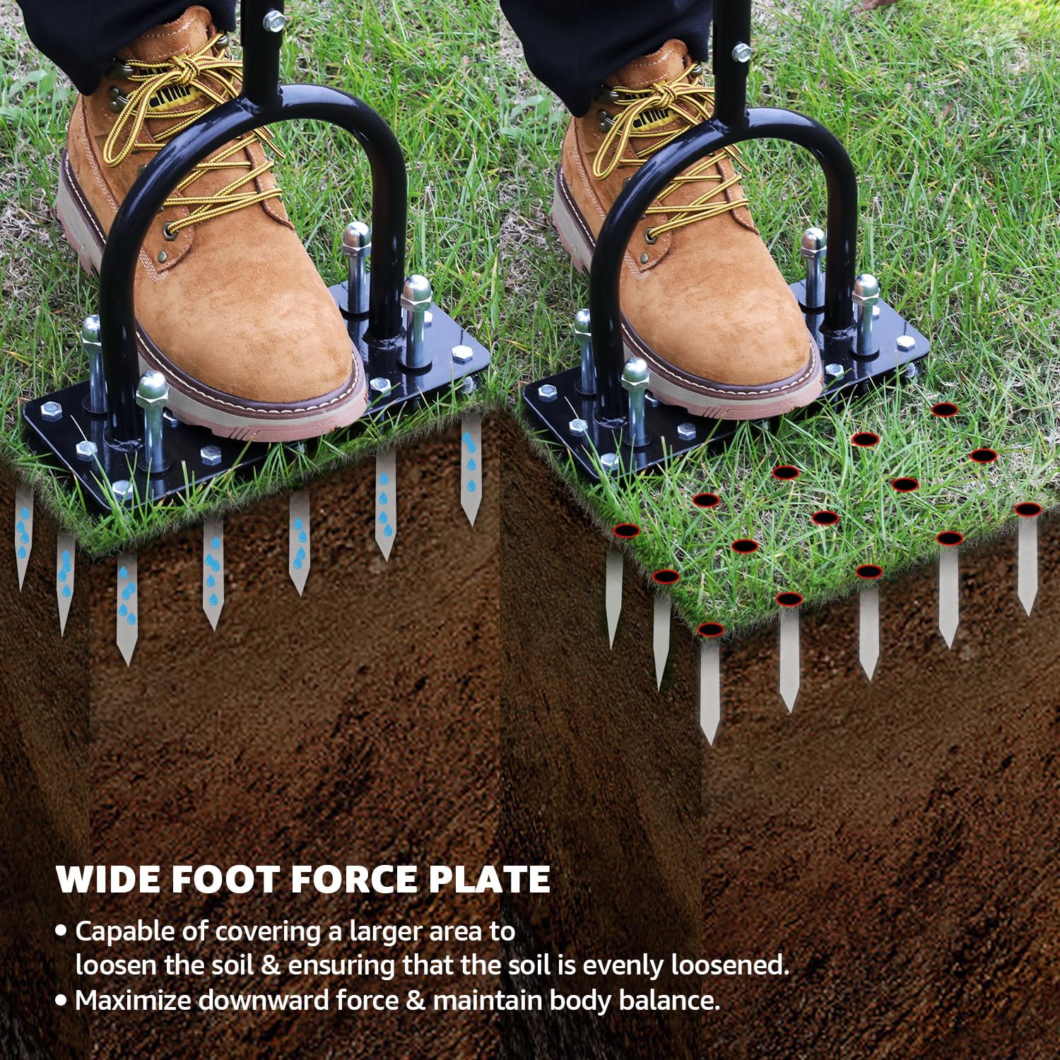 Self-Cleaning Lawn Aerator With Adjustable Height And 15 Spikes