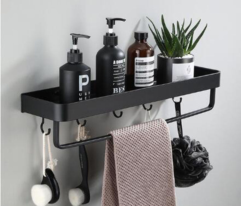 Kellan | Wall-Mounted Black Bathroom Rack in Space Aluminum | Orntli