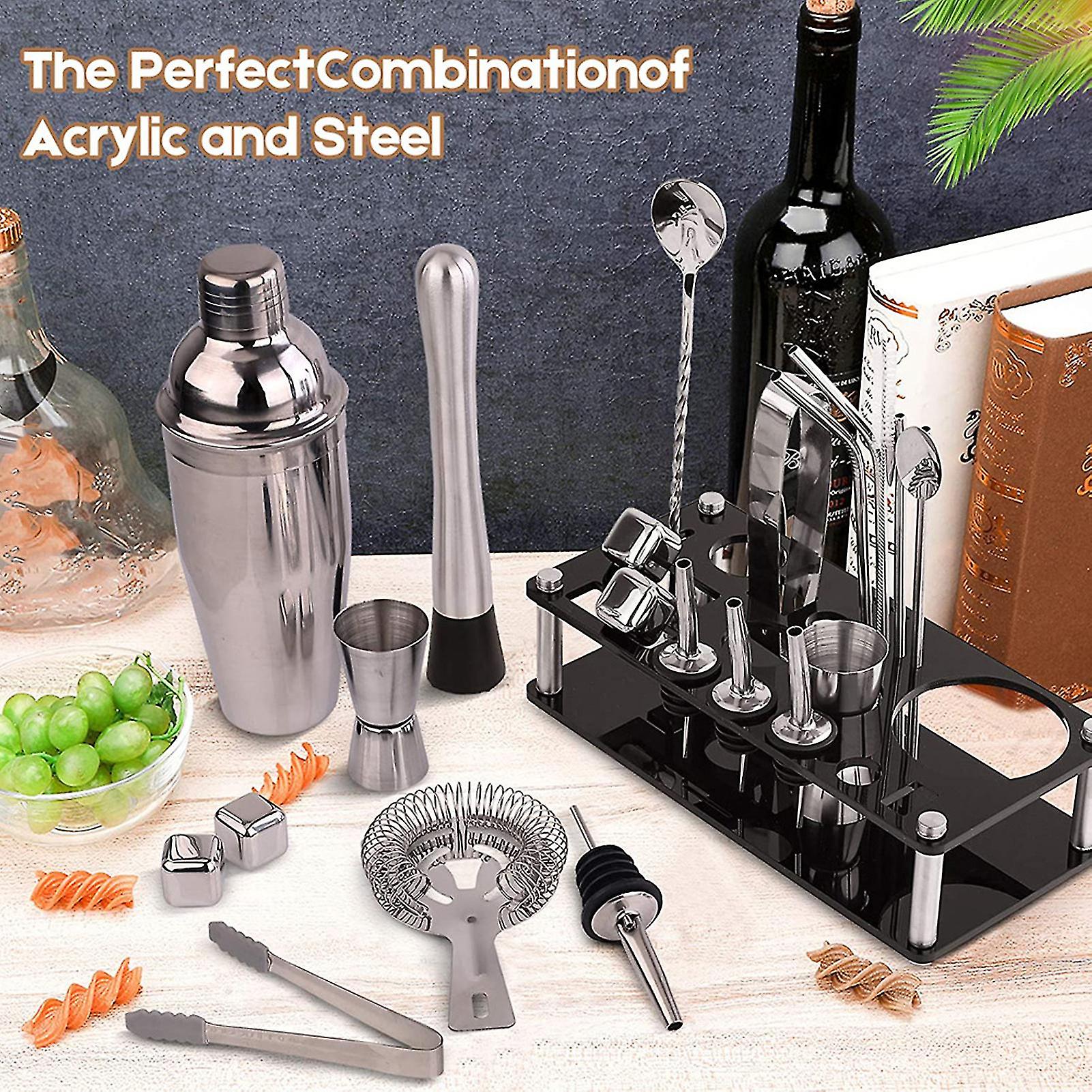 23-Piece Aurora Bar Set With Stainless Steel Martini Shaker, Stand and Accessories