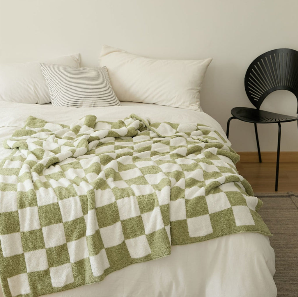 Checkerboard Cozy Knit Throw Blanket
