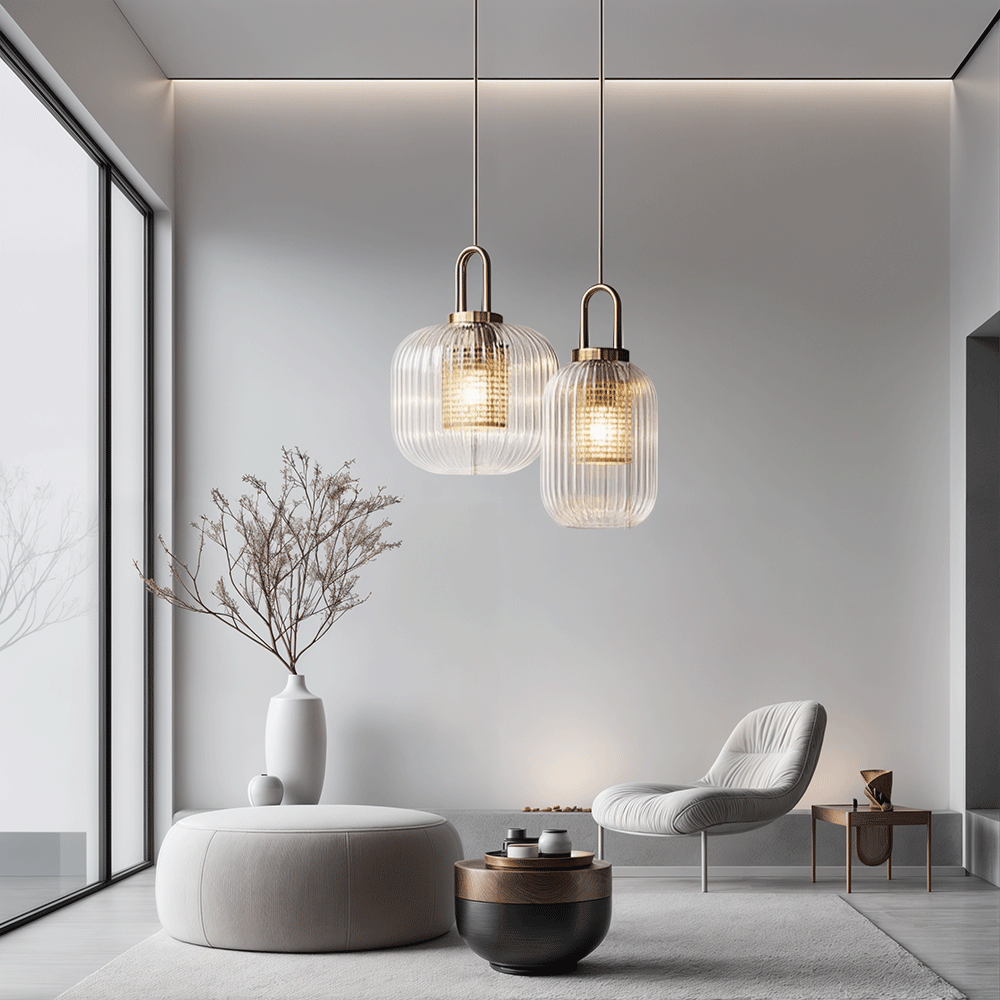 Solmere Nordisk Glas Pendellampe med Rillet Stribet Glød LED
