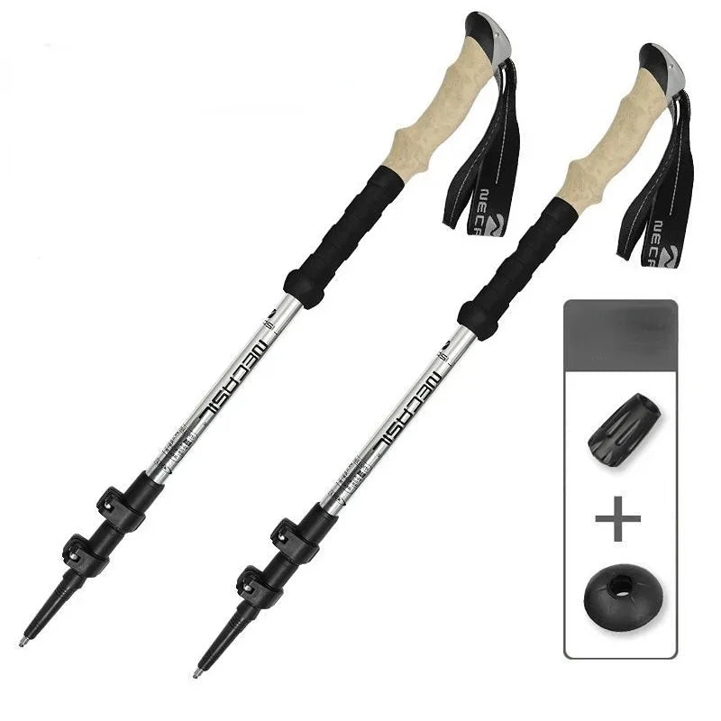 2 Pack Ultralight Telescopic Trekking Poles Adjustable Aluminum Quick Lock EVA Grip