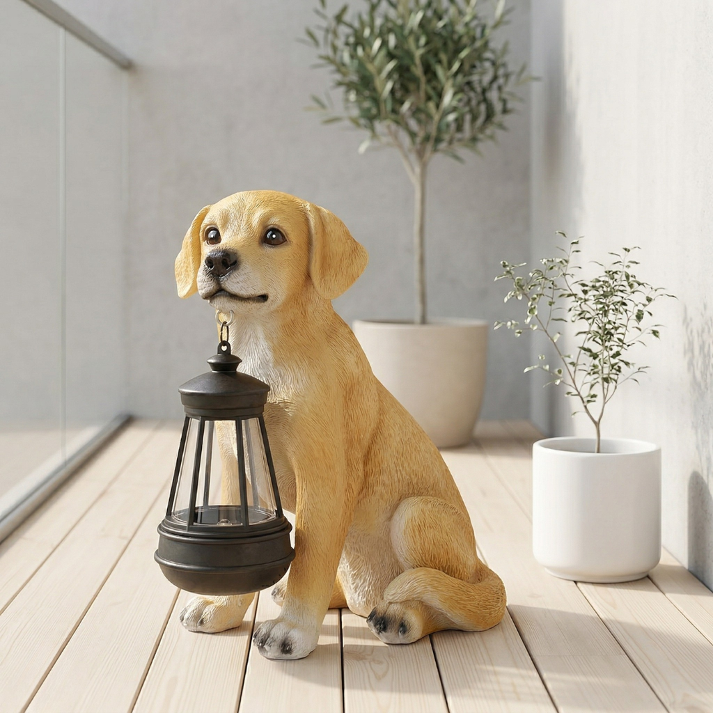 Solar Lighting Canine Statue For Outdoor Garden Decor