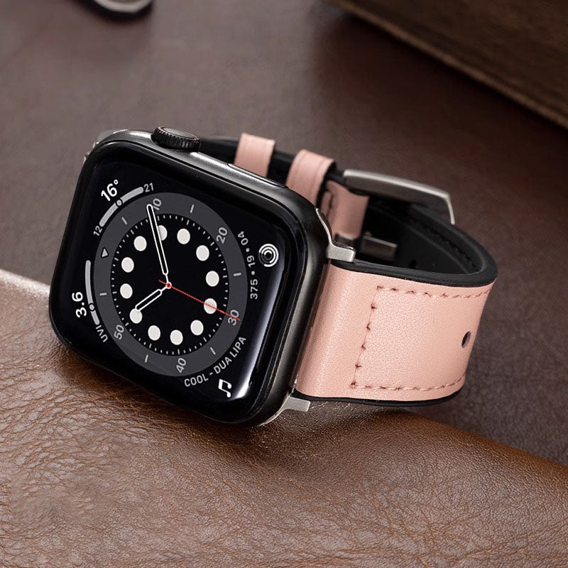 Apple Watch-rem med læderudvendigt og silikonefor til mænd