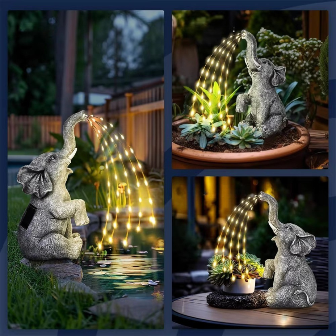 Outdoor Garden Decor Elephant With Solar-Powered Lights