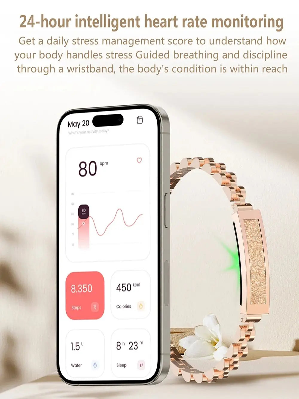 NovaChain Kvinders Fitnessarmbånd Bluetooth Tracker med Puls og Blodilt