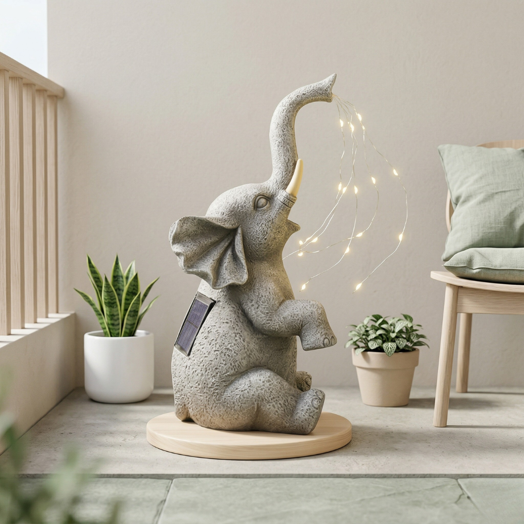 Outdoor Garden Decor Elephant With Solar-Powered Lights