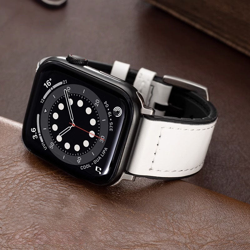 Apple Watch-rem med læderudvendigt og silikonefor til mænd