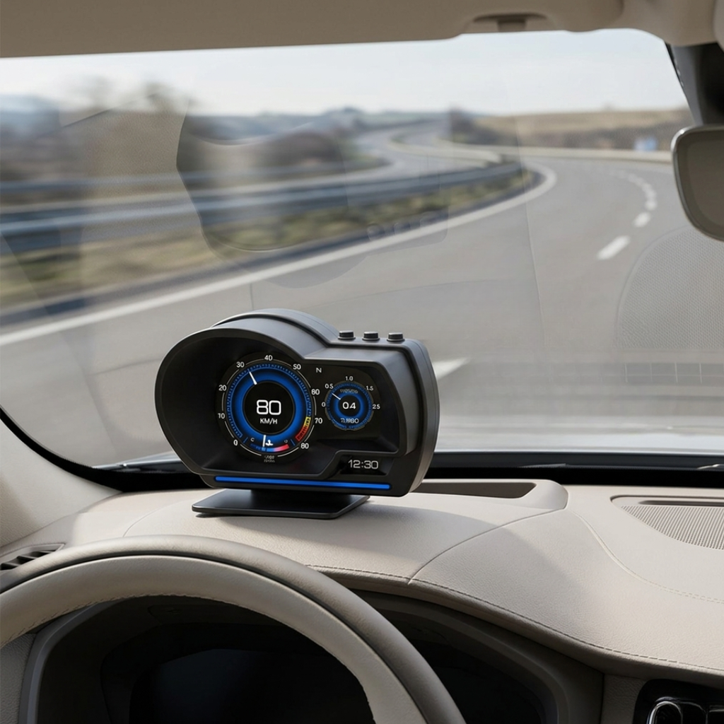OBD2-bildskärm för bil med Head Up HD-hastighetsmätare och varning för varvtal