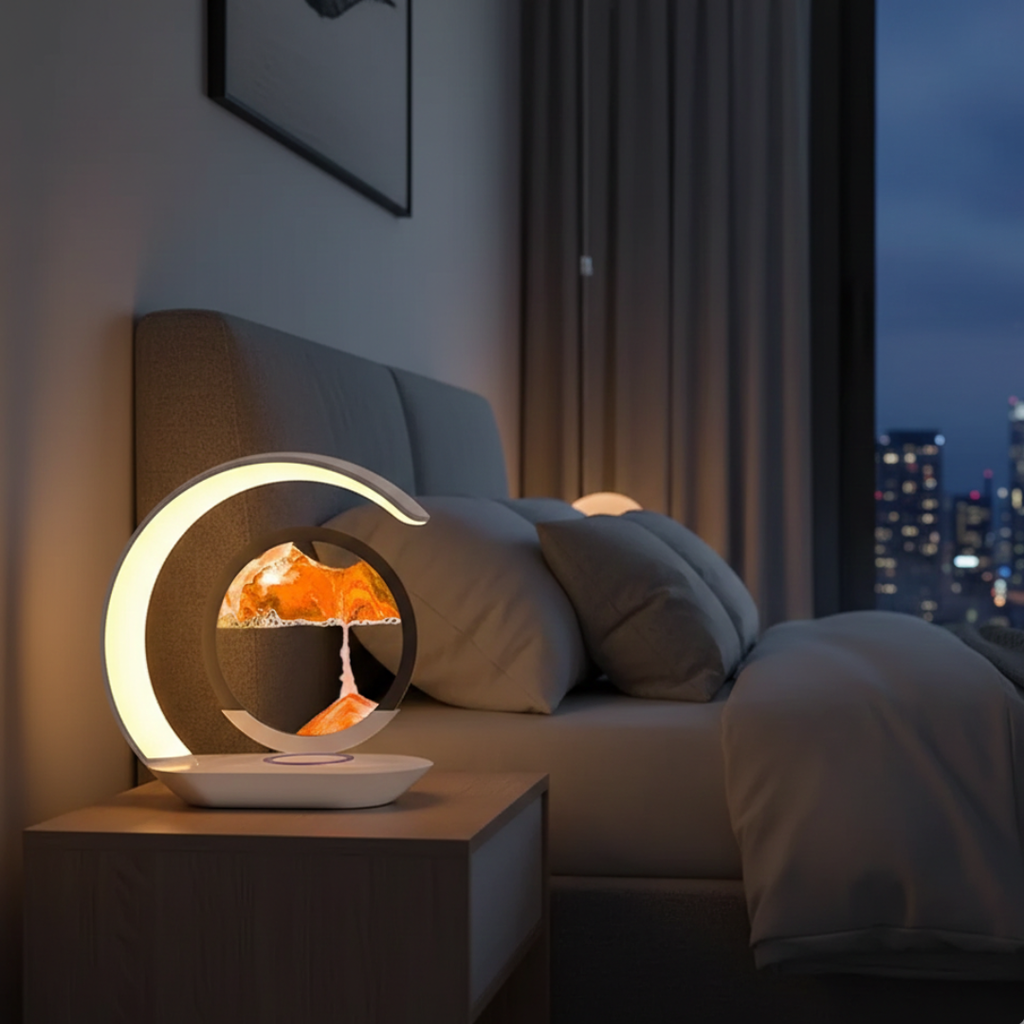 Sanduhr-LED-Tischlampe mit kabellosem Laden