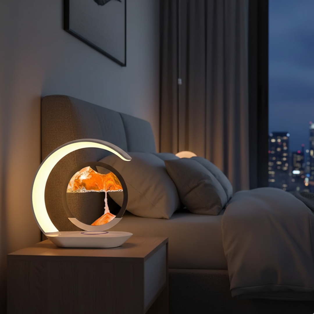 Sanduhr-LED-Tischlampe mit kabellosem Laden