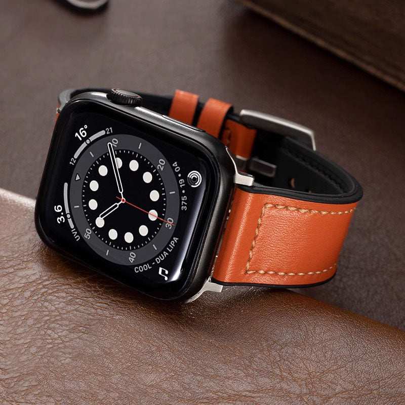 Apple Watch-rem med læderudvendigt og silikonefor til mænd