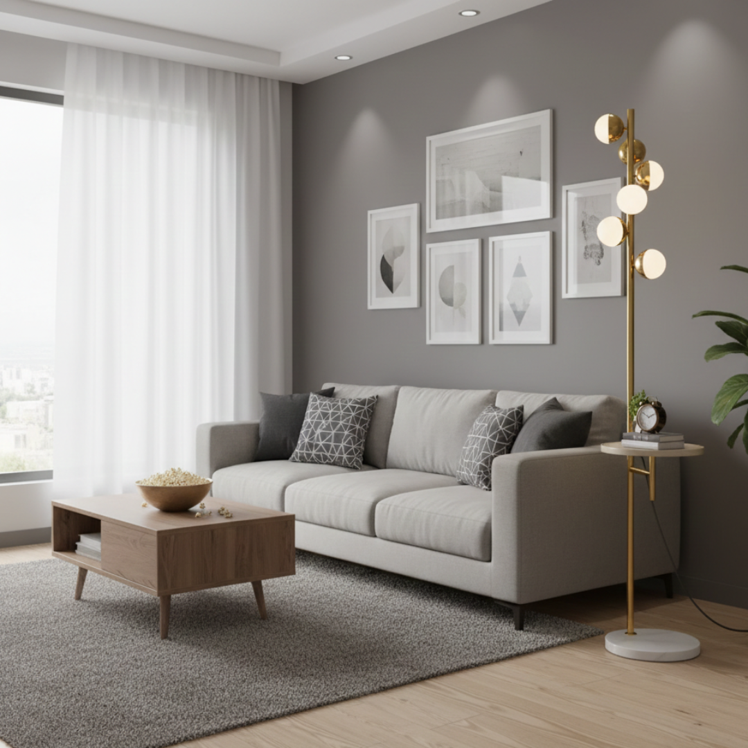 Floor Lamp With Integrated Table For Modern Living Rooms