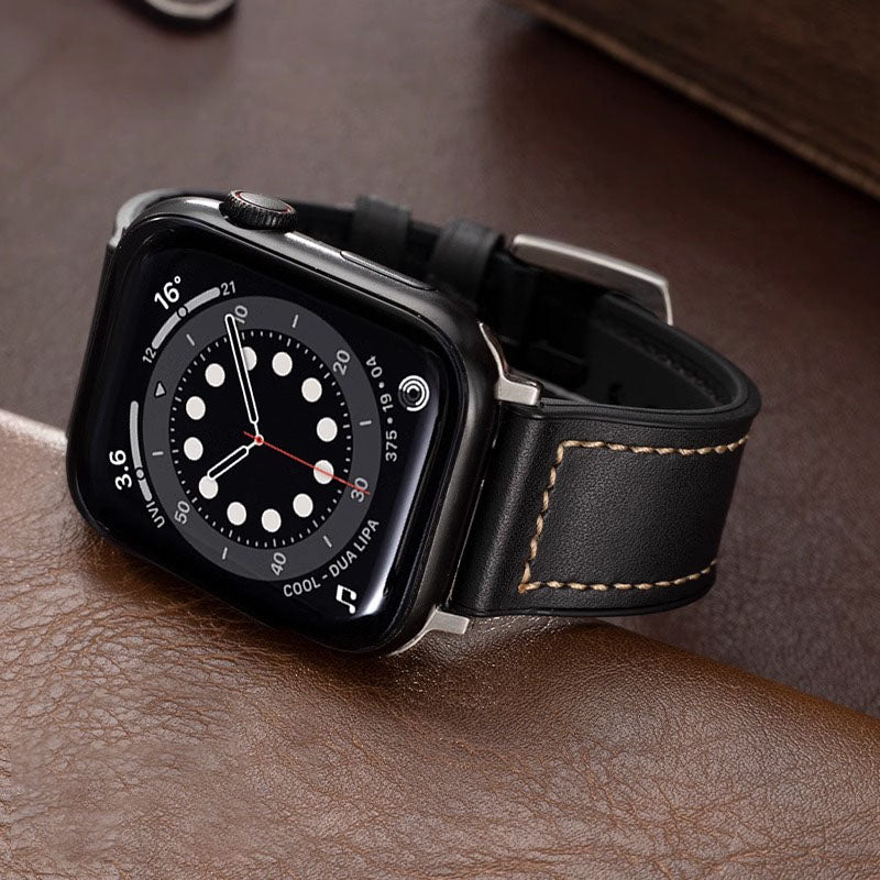 Apple Watch-rem med læderudvendigt og silikonefor til mænd