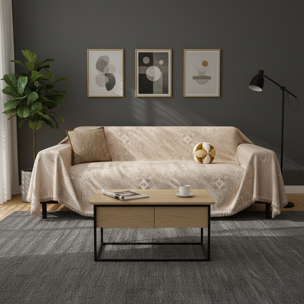 Tribal Geometric Sofa Cover In Soft Pastel Tones For Cozy Home Decor
