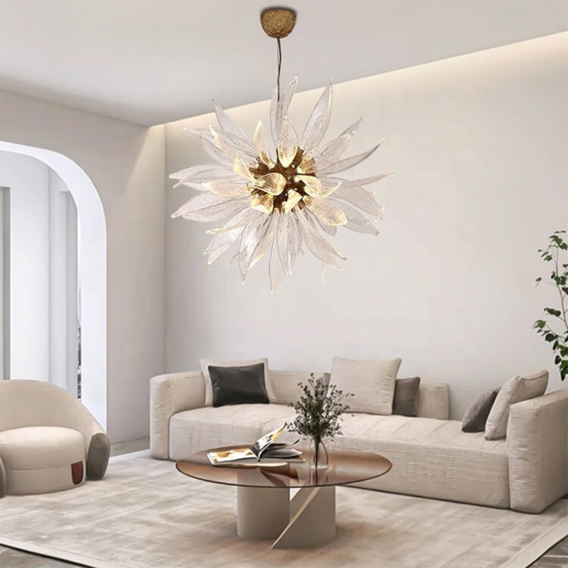 Liora Bloom Solsikke Glass Lysekrone med kobberramme og LED