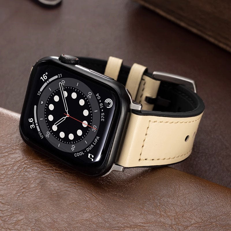 Apple Watch-rem med læderudvendigt og silikonefor til mænd
