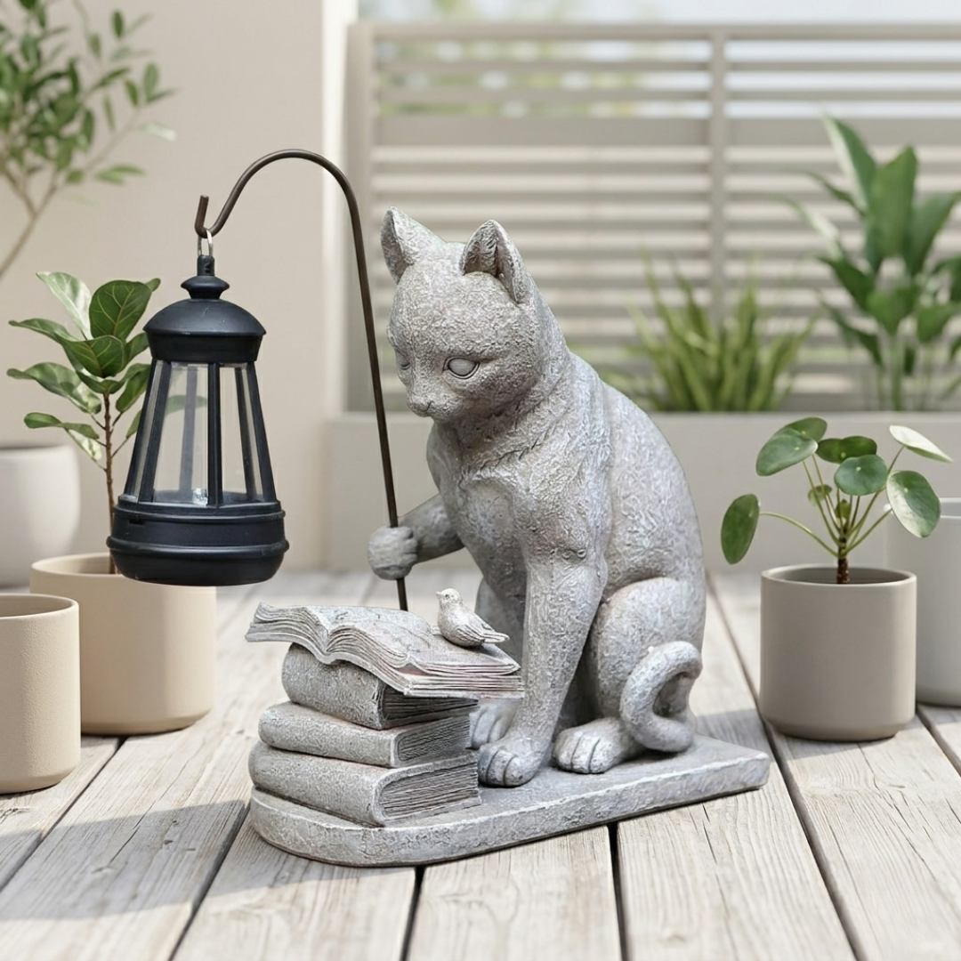 Gartenkatzen-Statue mit Solarlicht für Außenbereiche