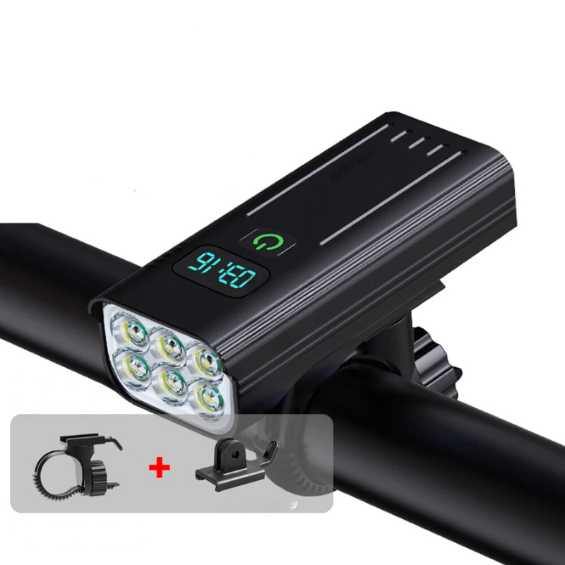 Lumină pentru bicicletă USB-C de 5000 de lumeni cu baterie de 10.000 mAh și afișaj al timpului