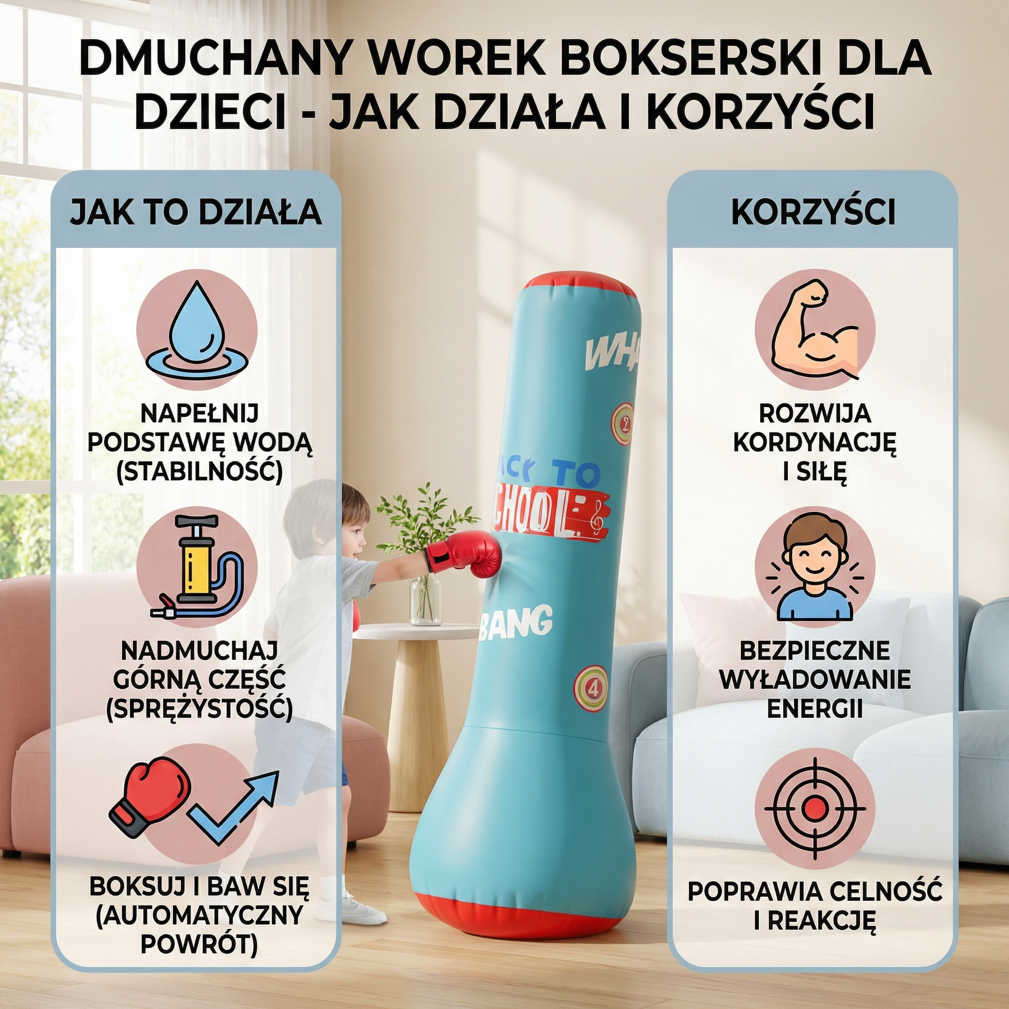 Kids Inflatable Punching Bag With Water Base And Soft Padding For Indoor And Outdoor Play