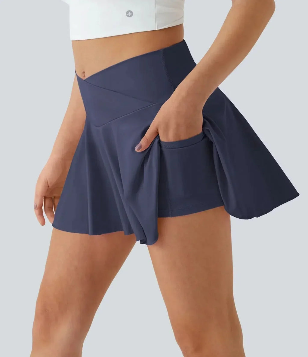AuraFlex luftiger Tennisrock mit integrierten Shorts UPF50Plus für Damen