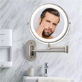 Miroir de maquillage et de salle de bain rechargeable à LED avec loupe, finition argent mat