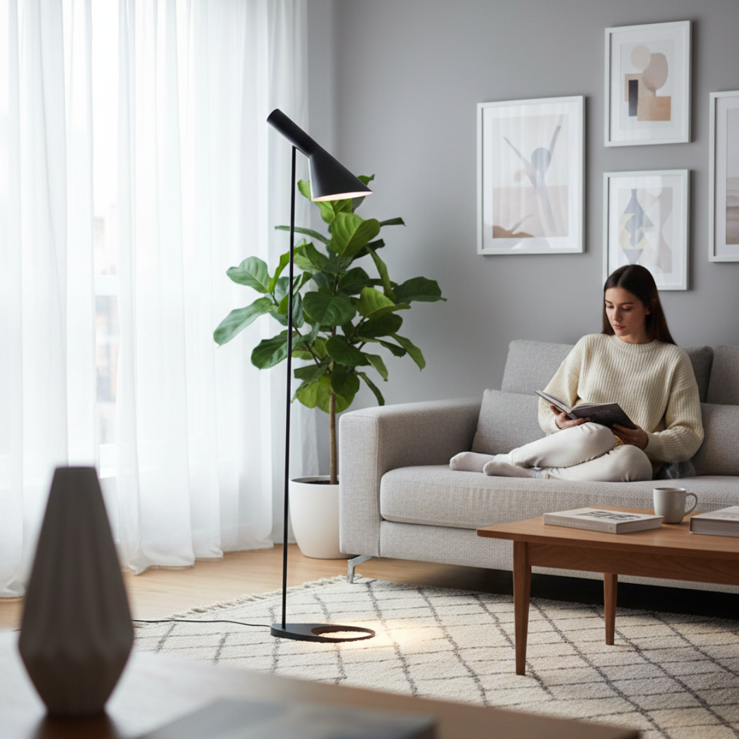Severská minimalistická LED stojací lampa pro pohodlí očí a styl