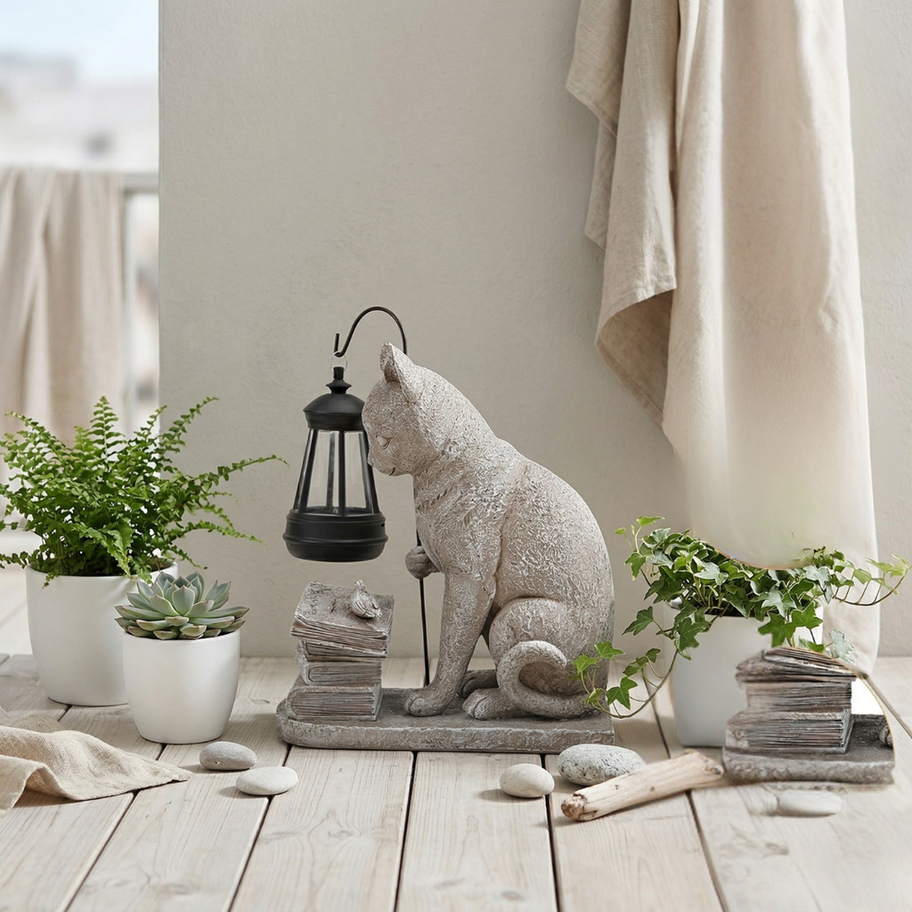 Gartenkatzen-Statue mit Solarlicht für Außenbereiche
