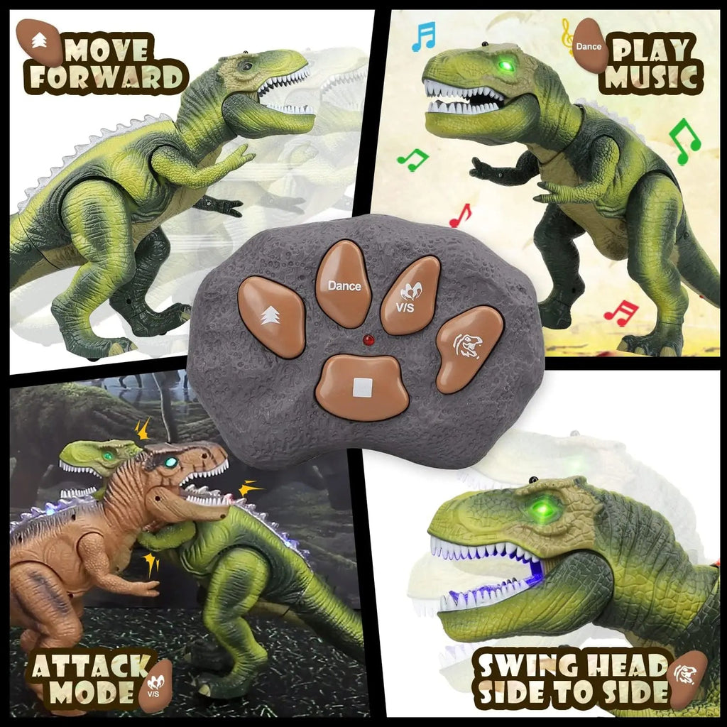 Remote Control T-Rex Dinosaur With LED Lights, Walking and Roaring Realistic Toys