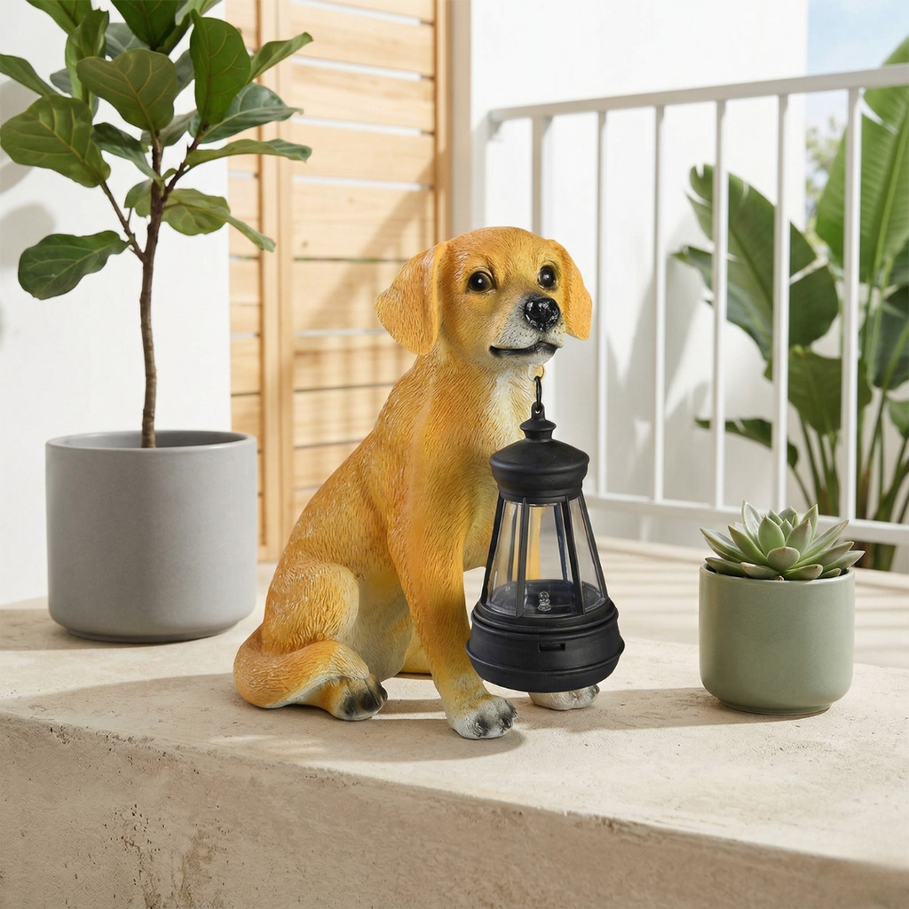 Solar Lighting Canine Statue For Outdoor Garden Decor
